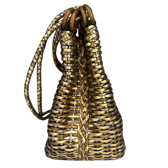 Vintage Nine West Bucket Purse Metallic Leather Woven Purse Made in Brazil - Picture 4 of 10